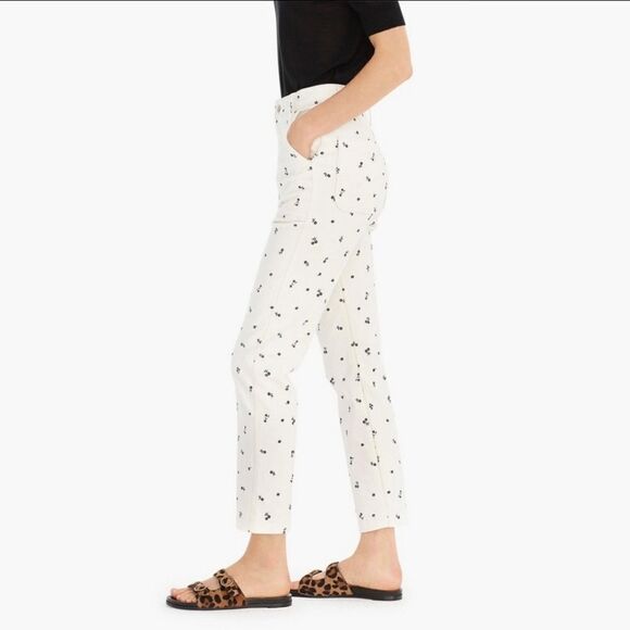 J. Crew White and Black Dainty Floral Straight Leg Crop Jeans - Picture 2 of 11